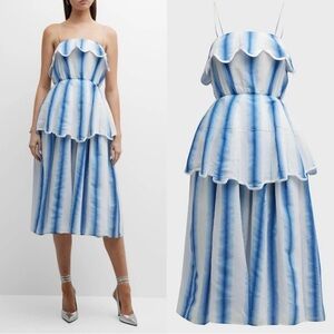 NWOT Rosie Assoulin Awning Striped Scallaped Peplum Midi Dress Size 2/XS